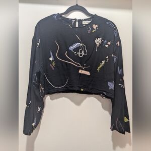 Native Youth Women's Black Crop Floral Top